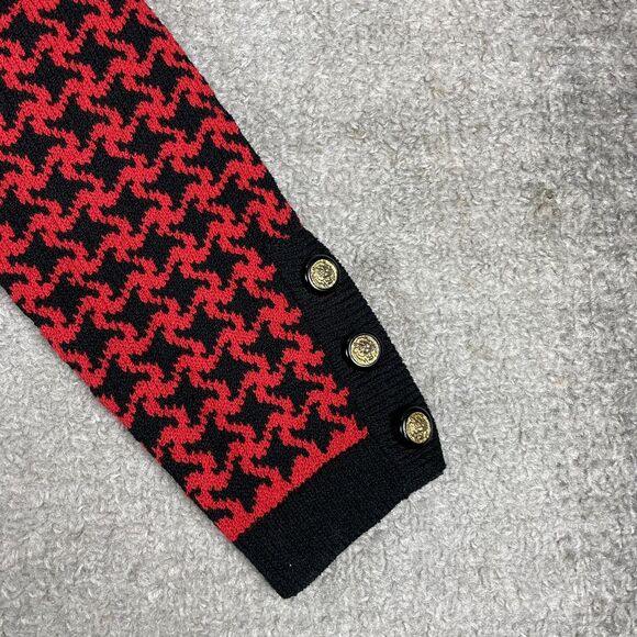 Vintage 1960s Pat Sandler Houndstooth Black Red Knit Midi Sweater Dress US 12 - Picture 4 of 16